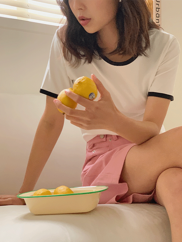 [인기/재진행] 말캉이 배색 세미 크롭 라운드 반팔 티셔츠