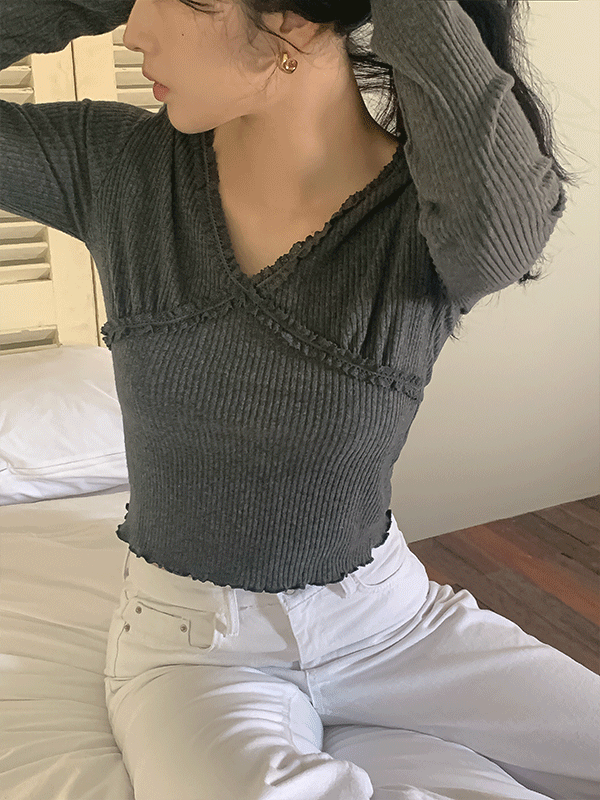 [차콜당일] 모나코 레이스 골지 긴팔 티셔츠